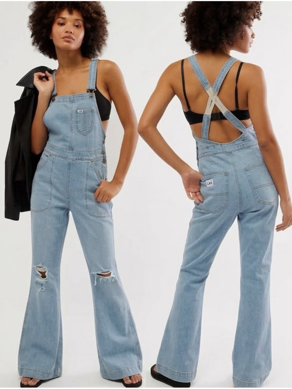 NWT Lee European Collection Factory Flare Denim Overalls Sunbleach Free People